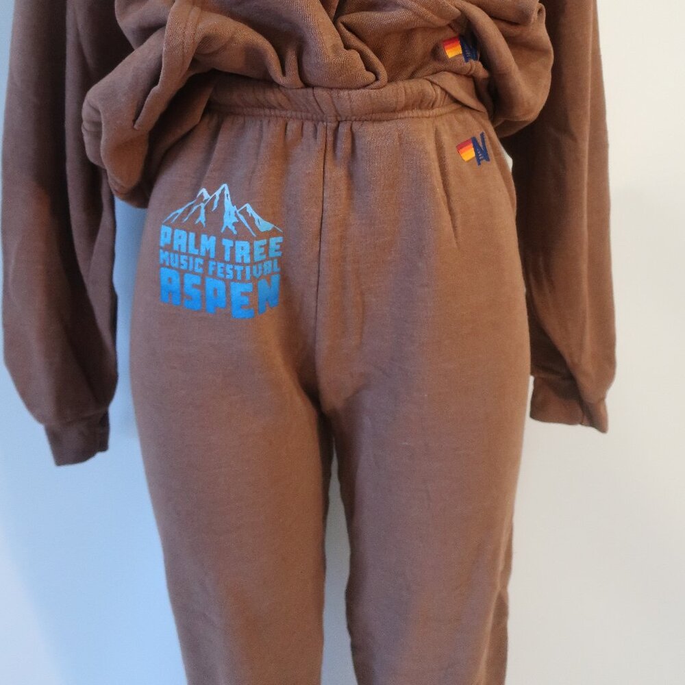 NWT Womens Aviator Nation Brown 2Pc Set Palm Tree Music Fest Hoodie Sweatpants M - Picture 8 of 15